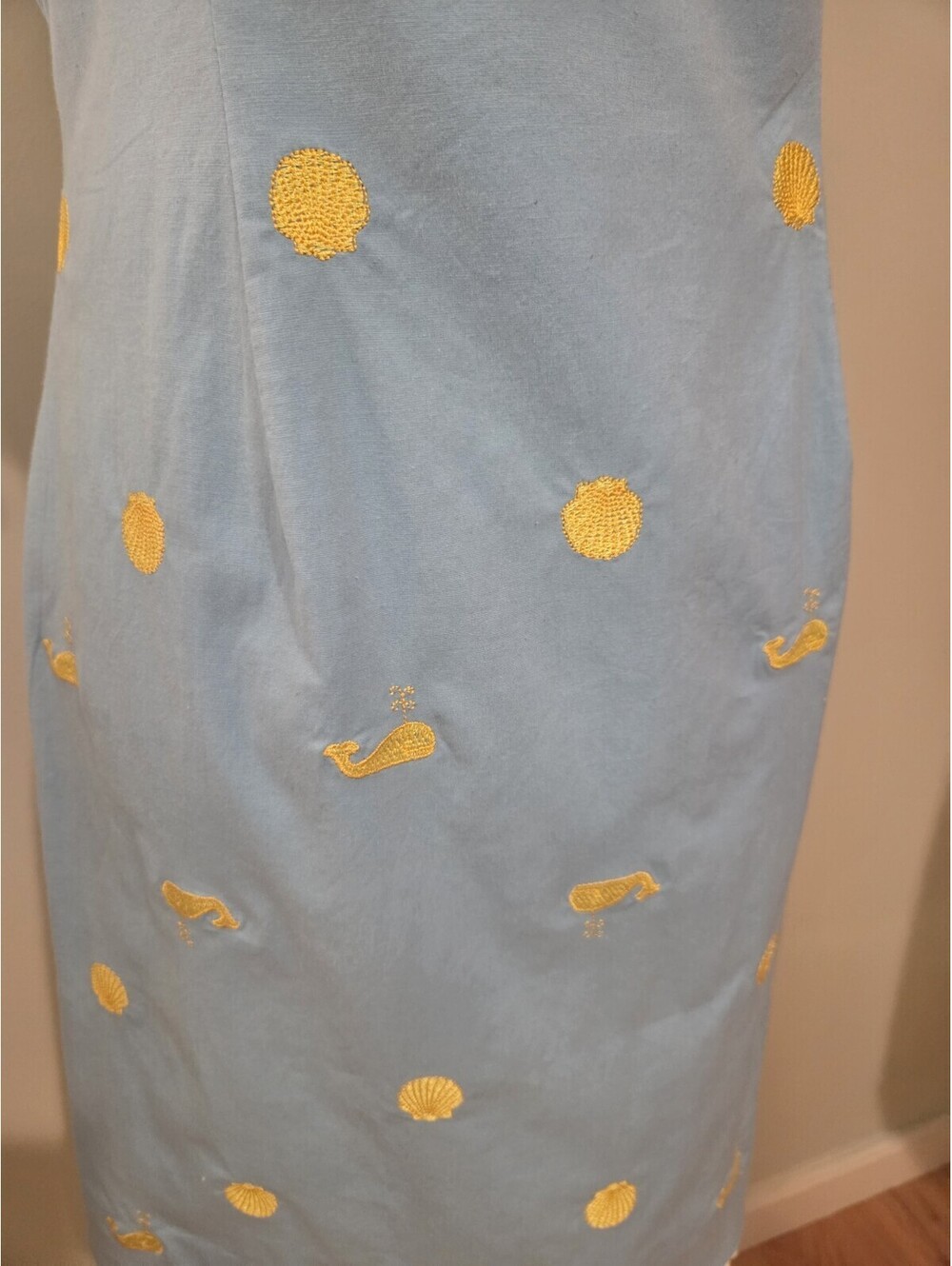 Lilly Pulitzer Sz 8 Lily Pad Cape Cod Blue Cocktail Dress Yellow Whale Vintage - Picture 4 of 10